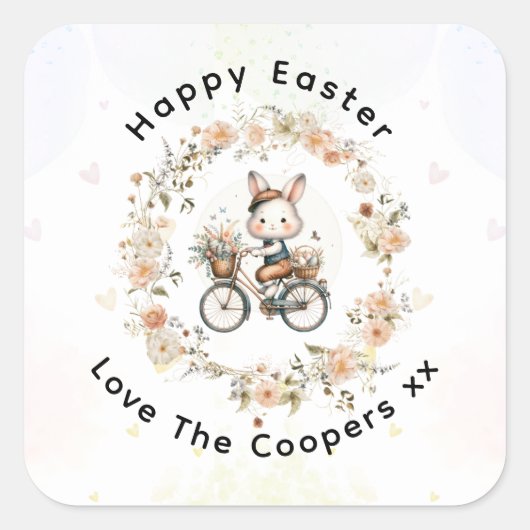 ヴィンテージイースターパーティーフローラバニー スクエアシール (正面)