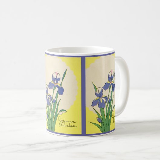 ヴィンテージイースターパープルガーデンアイリス花 コーヒーマグカップ (正面右)