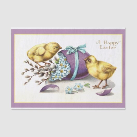 ヴィンテージイースターパープル卵こぼれ青い花 薄葉紙 (正面)