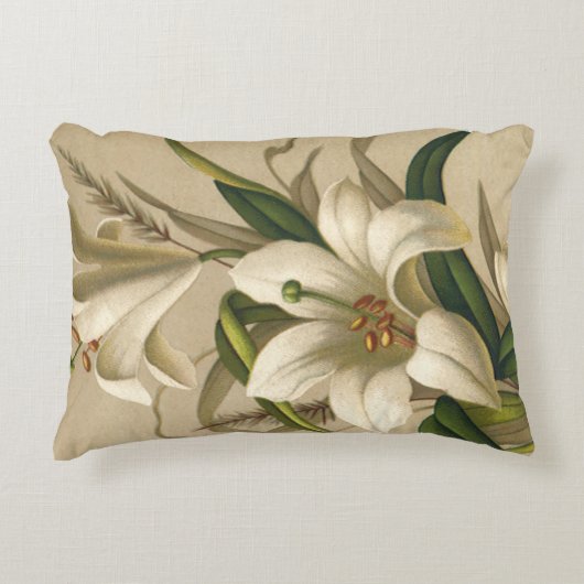 ヴィンテージイースタービクトリアンユリ、花の開花 アクセントクッション (正面)