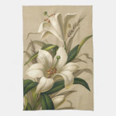 ヴィンテージイースタービクトリアンユリ、花の開花 キッチンタオル (縦)
