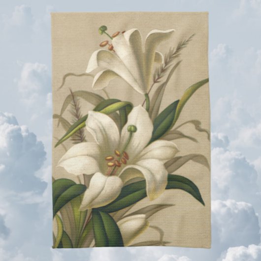 ヴィンテージイースタービクトリアンユリ、花の開花 キッチンタオル