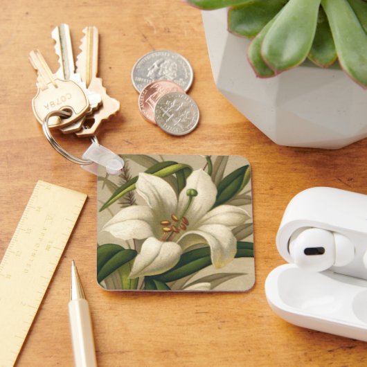 ヴィンテージイースタービクトリアンユリ、花の開花 キーホルダー (デスク)