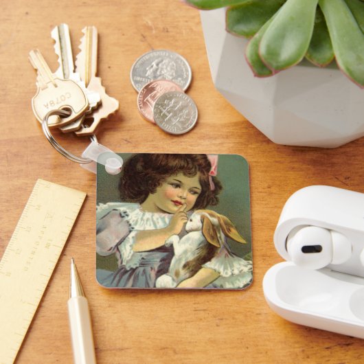 ヴィンテージイースタービクトリアン、ガールバニーラビットエッグ キーホルダー (デスク)