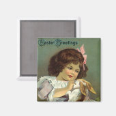 ヴィンテージイースタービクトリアン、ガールバニーラビットエッグ マグネット (正面/裏面)