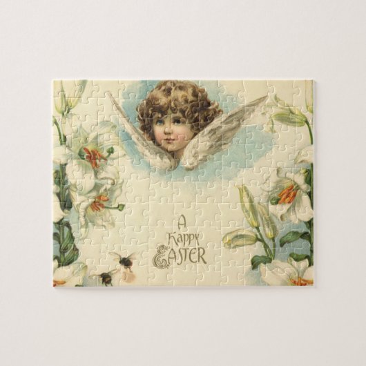 ヴィンテージイースタービクトリアン、ユリの花と天使 ジグソーパズル (横)