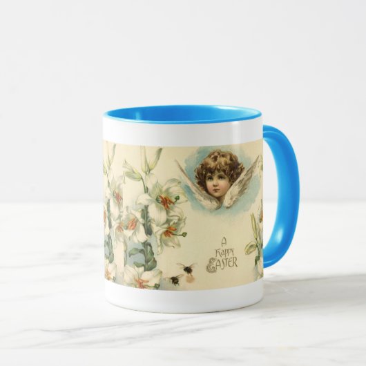 ヴィンテージイースタービクトリアン、ユリの花と天使 マグカップ (正面右)