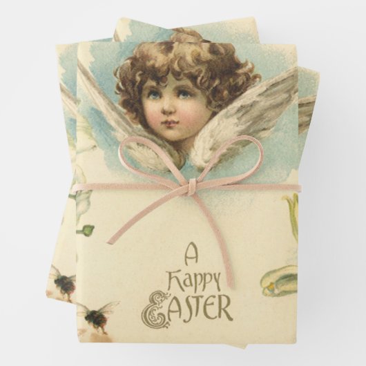 ヴィンテージイースタービクトリアン、ユリの花と天使 ラッピングペーパーシート (インサイチュ)