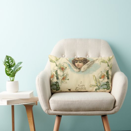 ヴィンテージイースタービクトリアン、ユリの花と天使 ランバークッション (椅子)