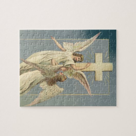 ヴィンテージイースタービクトリアン、十字架の天使 ジグソーパズル (横)