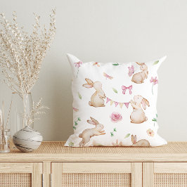 ヴィンテージイースターピンクのウサギのパターン クッション