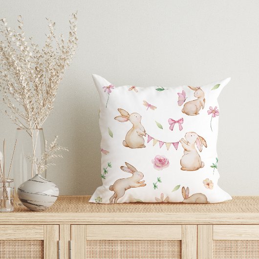 ヴィンテージイースターピンクのウサギのパターン クッション