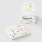 ヴィンテージイースターピンクのウサギのパターン ストーンコースター (横)