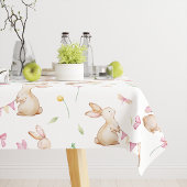 ヴィンテージイースターピンクのウサギのパターン テーブルクロス