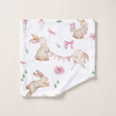 ヴィンテージイースターピンクのウサギのパターン バスタオルセット (ウォッシュタオル)