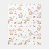 ヴィンテージイースターピンクのウサギのパターン フリースブランケット (正面)