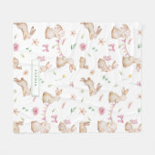 ヴィンテージイースターピンクのウサギのパターン フリースブランケット (正面(横))