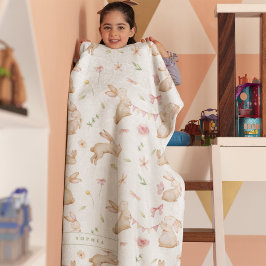 ヴィンテージイースターピンクのウサギのパターン フリースブランケット