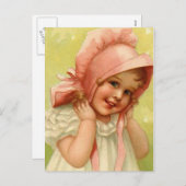 ヴィンテージイースターピンクのボンネットガール シーズンポストカード (正面/裏面)