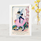 ヴィンテージイースターファッショナブルバニー カード (黄色い花)