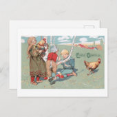 ヴィンテージイースターファームの動物と子供 シーズンポストカード (正面/裏面)