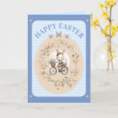 ヴィンテージイースターフローラバニーブルーギンガムチェック カード (黄色い花)