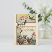 ヴィンテージイースターブルーの鳥と巣の挨拶 シーズンポストカード (スタンド正面)