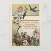 ヴィンテージイースターブルーの鳥と巣の挨拶 シーズンポストカード (正面)