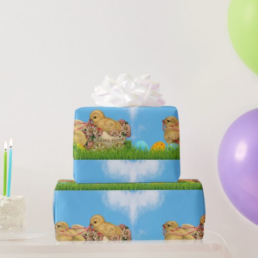 ヴィンテージイースターベビーチキンブルーラッピング紙 ラッピングペーパー (パーティーギフト)