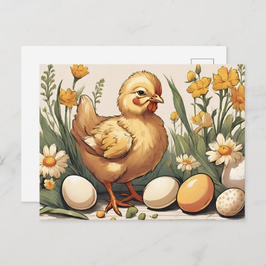 ヴィンテージイースターベビーチックイン春ガーデン シーズンポストカード (正面/裏面)