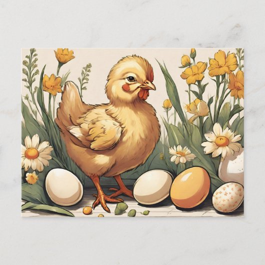 ヴィンテージイースターベビーチックイン春ガーデン シーズンポストカード (正面)