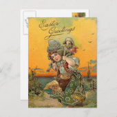 ヴィンテージイースターホリデーアートハガキ シーズンポストカード (正面/裏面)