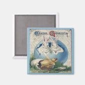 ヴィンテージイースターホワイトウサギとベビーシック。ZSSG マグネット (正面/裏面)