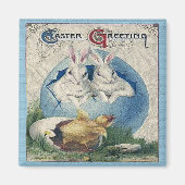 ヴィンテージイースターホワイトウサギとベビーシック。ZSSG マグネット (正面)