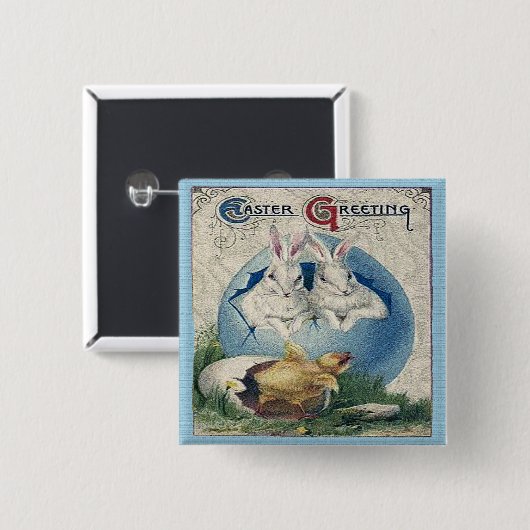 ヴィンテージイースターホワイトウサギとベビーシック。ZSSG 缶バッジ (正面&裏面)
