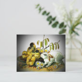 ヴィンテージイースターホワイトウサギ&ベビーひな、ZSSG シーズンポストカード (スタンド正面)