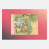 ヴィンテージイースターホワイトブンニースピンクとグリーン ラッピングペーパーシート (正面)