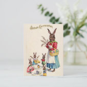 ヴィンテージイースターマバニーとベビー ポストカード (スタンド正面)