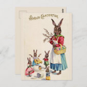 ヴィンテージイースターマバニーとベビー ポストカード (正面/裏面)