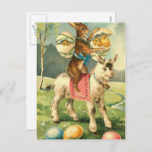 ヴィンテージイースターヤギ、ウサギとチックス シーズンポストカード (正面/裏面)