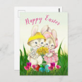 ヴィンテージイースターラビットインフラワーガーデンホリデー ポストカード (正面/裏面)