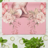 ヴィンテージイースターラビットピンクフローラ キッチンタオル (折り畳み)