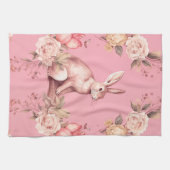 ヴィンテージイースターラビットピンクフローラ キッチンタオル (横)