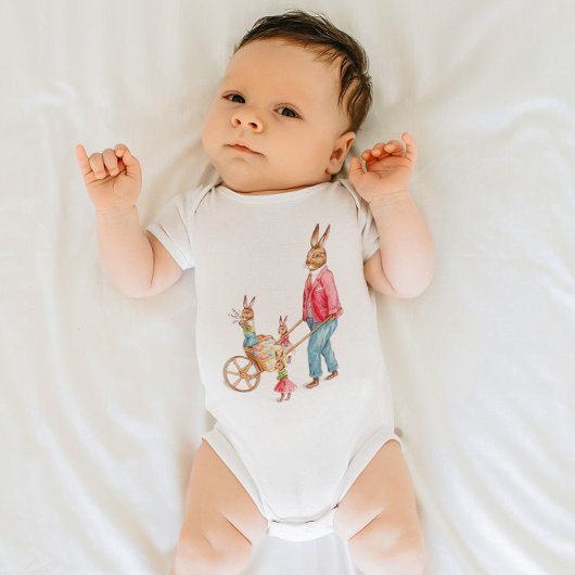 ヴィンテージイースターラビットファミリー装飾卵カート ベビーボディスーツ