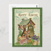 ヴィンテージイースターラビット&エッグスホリデー ポストカード (正面/裏面)