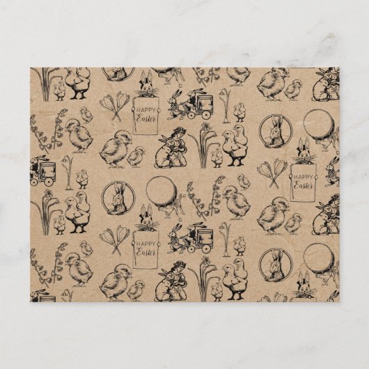 ヴィンテージイースターラビット&シッククラフトブラウンイースター シーズンポストカード (正面)