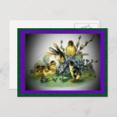 ヴィンテージイースターラビット、ベビーの雛と花, ZSSG シーズンポストカード (正面/裏面)