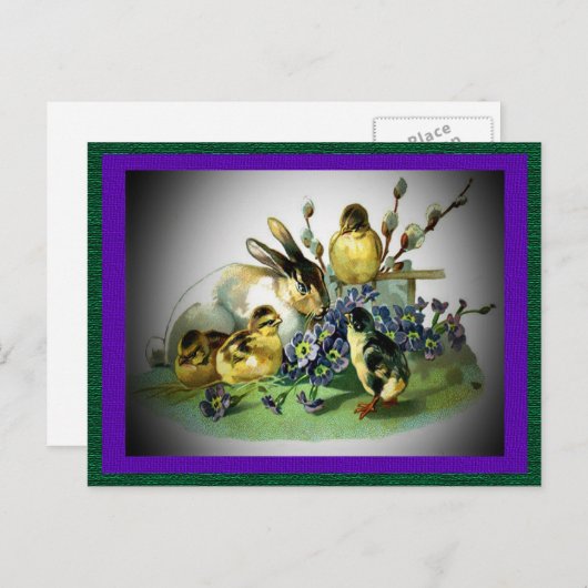 ヴィンテージイースターラビット、ベビーの雛と花, ZSSG シーズンポストカード (正面/裏面)
