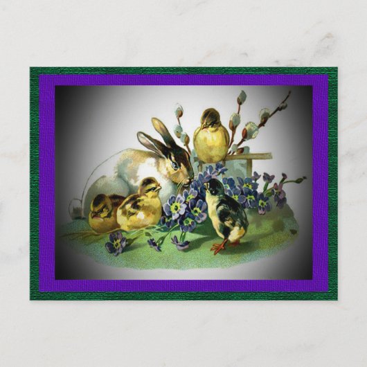 ヴィンテージイースターラビット、ベビーの雛と花, ZSSG シーズンポストカード (正面)