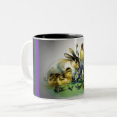 ヴィンテージイースターラビット、ベビーの雛と花, ZSSG ツートーンマグカップ (正面左)